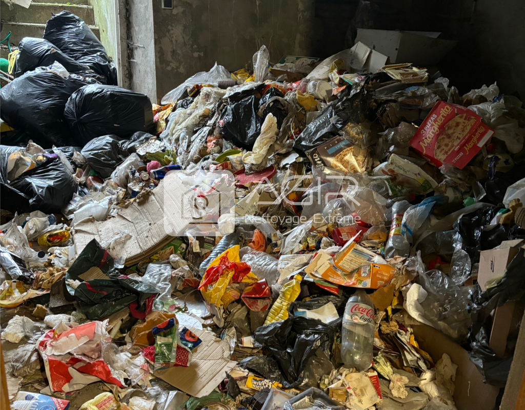 Cave encombrée poubelles à évacuer AGIR